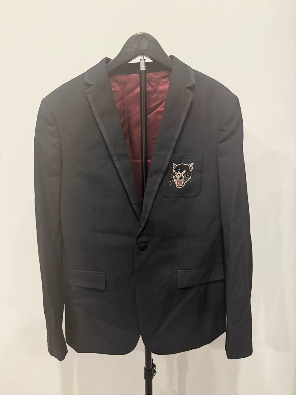 The Kooples Black Panther Blazer with Burgundy Lining